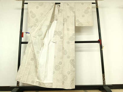 平和屋着物▽本場大島紬　単衣　白大島　9マルキ　正倉院花文　正絹　逸品　AABH9798jh