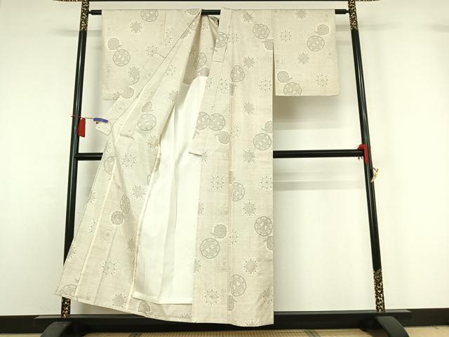 平和屋着物▽本場大島紬　単衣　白大島　9マルキ　正倉院花文　正絹　逸品　AABH9798jh