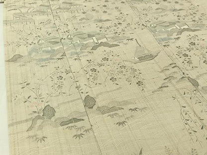 平和屋着物▽染織の名門　しょうざん  生紬　訪問着　単衣　風景文　正絹　逸品　AABH9799jh
