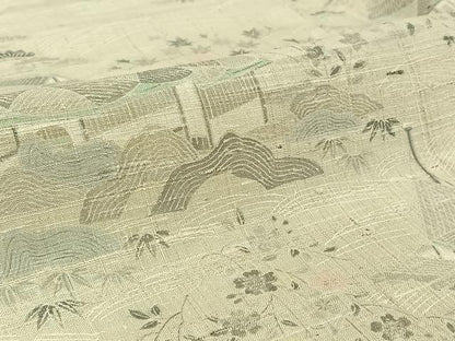 平和屋着物▽染織の名門　しょうざん  生紬　訪問着　単衣　風景文　正絹　逸品　AABH9799jh