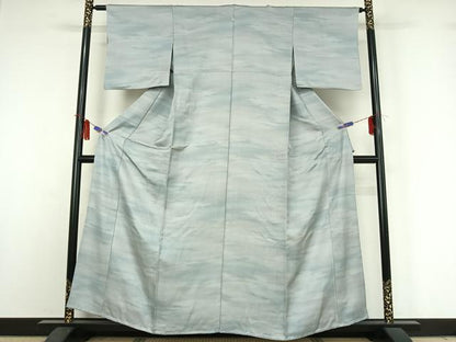 平和屋着物▽上質な小紋　単衣　霞文　暈し染め　銀通し地　正絹　逸品　AABH9802jh