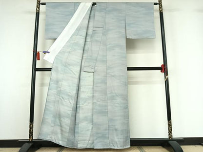平和屋着物▽上質な小紋　単衣　霞文　暈し染め　銀通し地　正絹　逸品　AABH9802jh