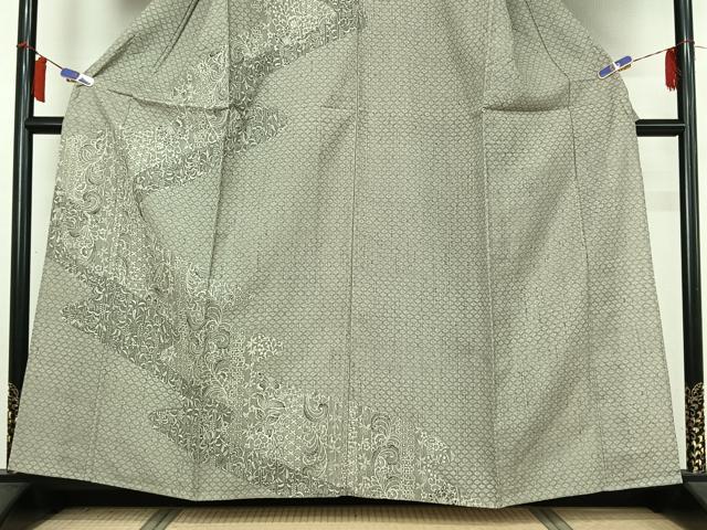 平和屋着物▽訪問着　単衣　紬地　型染め　道長更紗花文　正絹　逸品　AABH9804jh