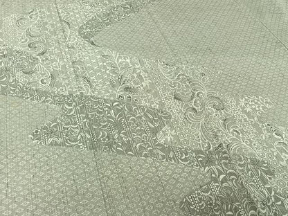 平和屋着物▽訪問着　単衣　紬地　型染め　道長更紗花文　正絹　逸品　AABH9804jh