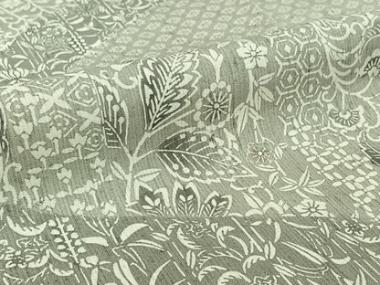 平和屋着物▽訪問着　単衣　紬地　型染め　道長更紗花文　正絹　逸品　AABH9804jh