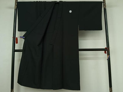 平和屋着物▽男性　単衣　黒紋付　暗黒色　キングサイズ　洗える着物　AABH9805jh