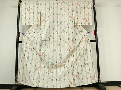 平和屋着物▽上質な紬　単衣　けん玉　独楽　正絹　逸品　AABH9806jh