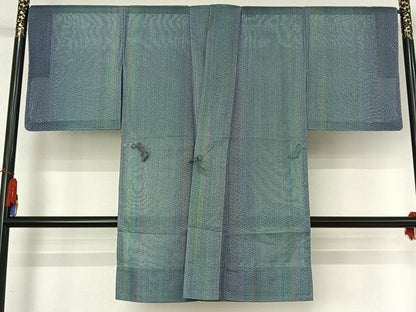 平和屋着物▽染色家 岩浅公展　道中着　スリーシーズン　春夏秋　塵除け　縞　正絹　逸品　未使用　AABH9810jh