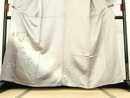 平和屋着物▽訪問着　単衣　駒刺繍　草花文　暈し染め　金彩　正絹　逸品　AABH9813jh