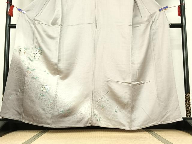 平和屋着物▽訪問着　単衣　駒刺繍　草花文　暈し染め　金彩　正絹　逸品　AABH9813jh