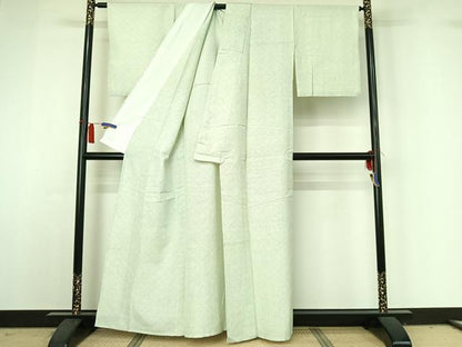 平和屋着物▽上質な紬　単衣　七宝文　正絹　逸品　AABH9814jh
