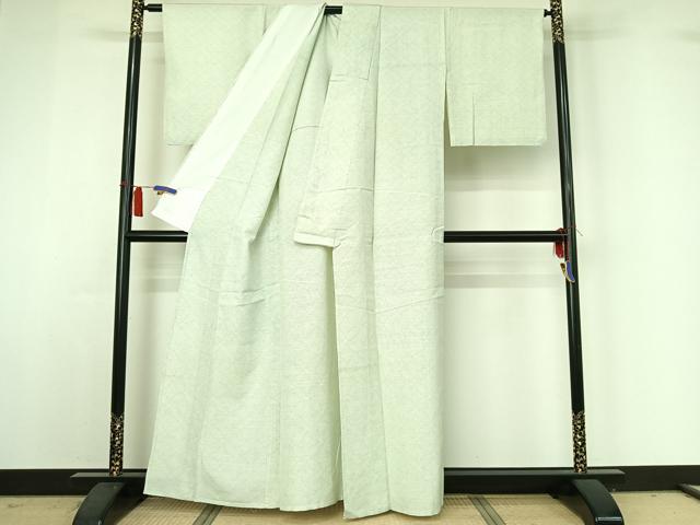 平和屋着物▽上質な紬　単衣　七宝文　正絹　逸品　AABH9814jh