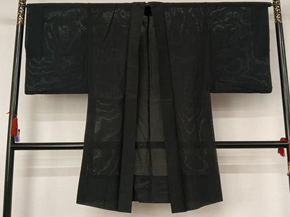 平和屋着物▽男性　羽織　スリーシーズン　春夏秋　塵除け　暗黒色　正絹　逸品　AABH9817jh