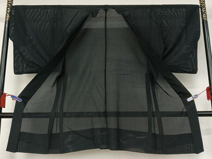 平和屋着物▽男性　羽織　スリーシーズン　春夏秋　塵除け　暗黒色　正絹　逸品　AABH9817jh