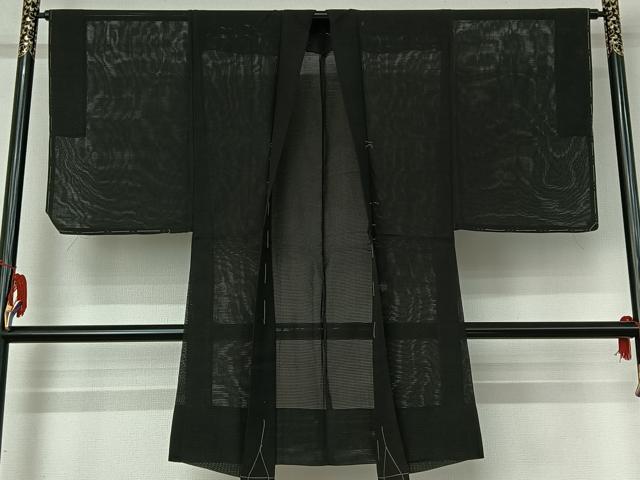 平和屋着物▽男性　羽織　スリーシーズン　春夏秋　塵除け　暗黒色　正絹　逸品　AABH9818jh