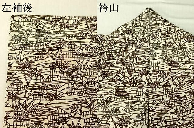 平和屋着物▽上質な小紋　単衣　風景文　正絹　逸品　AABH9819jh