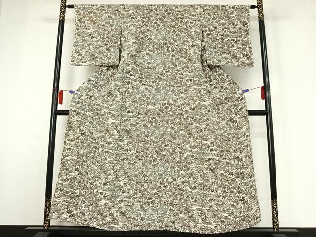 平和屋着物▽上質な小紋　単衣　風景文　正絹　逸品　AABH9819jh