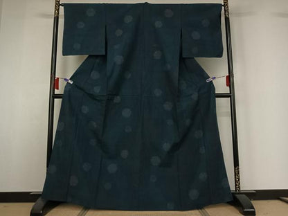 平和屋着物▽結城紬　単衣　80亀甲　雪輪文　正絹　逸品　AABH9820jh