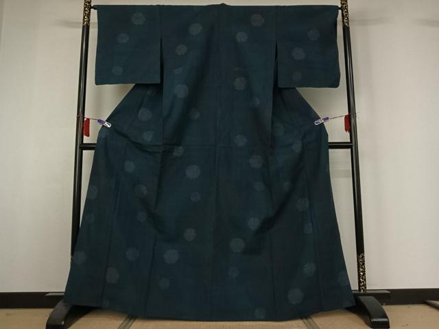 平和屋着物▽結城紬　単衣　80亀甲　雪輪文　正絹　逸品　AABH9820jh