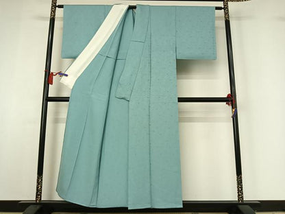 平和屋着物▽上質な色無地　単衣　花菱地紋　白群色　正絹　逸品　AABH9821jh