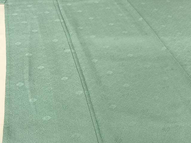 平和屋着物▽上質な色無地　単衣　花菱地紋　白群色　正絹　逸品　AABH9821jh