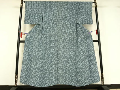 平和屋着物▽上質な小紋　単衣　草花文　鬼しぼ縮緬　正絹　逸品　AABH9825jh