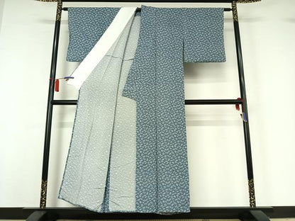 平和屋着物▽上質な小紋　単衣　草花文　鬼しぼ縮緬　正絹　逸品　AABH9825jh