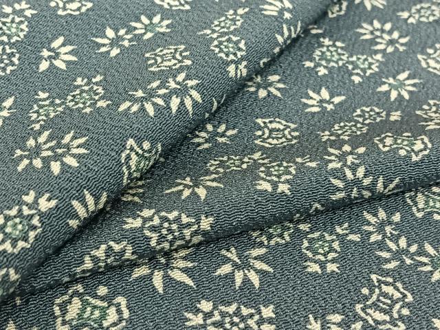 平和屋着物▽上質な小紋　単衣　草花文　鬼しぼ縮緬　正絹　逸品　AABH9825jh