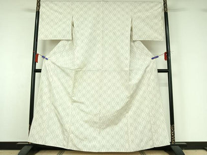 平和屋着物▽上質な紬　単衣　幾何学文様　正絹　逸品　AABH9826jh