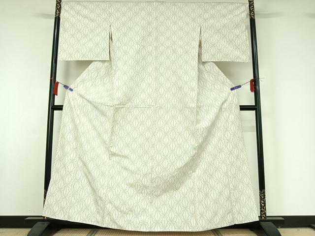 平和屋着物▽上質な紬　単衣　幾何学文様　正絹　逸品　AABH9826jh