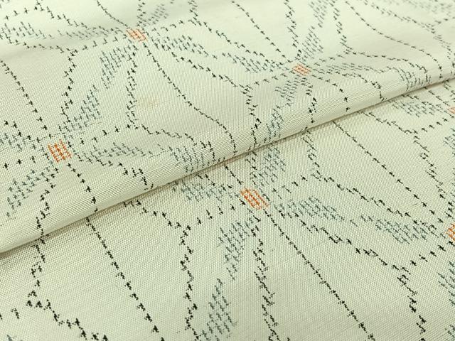 平和屋着物▽上質な紬　単衣　幾何学文様　正絹　逸品　AABH9826jh
