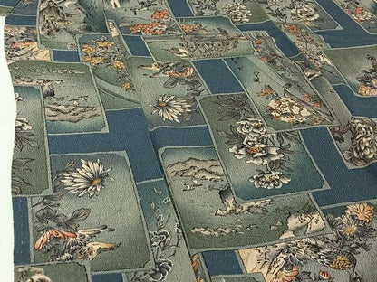 平和屋着物▽上質な小紋　単衣　手描き　風景花鳥文　暈し染め　金彩　鬼しぼ縮緬　正絹　逸品　AABH9828jh