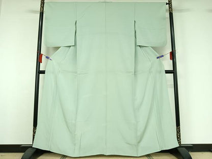 平和屋着物▽上質な色無地　単衣　白緑色　正絹　逸品　AABH9829jh