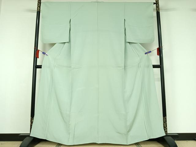 平和屋着物▽上質な色無地　単衣　白緑色　正絹　逸品　AABH9829jh