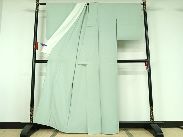 平和屋着物▽上質な色無地　単衣　白緑色　正絹　逸品　AABH9829jh