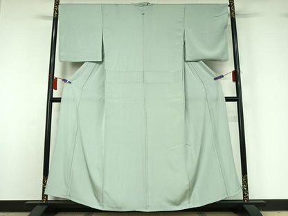 平和屋着物▽上質な色無地　単衣　白緑色　正絹　逸品　AABH9830jh