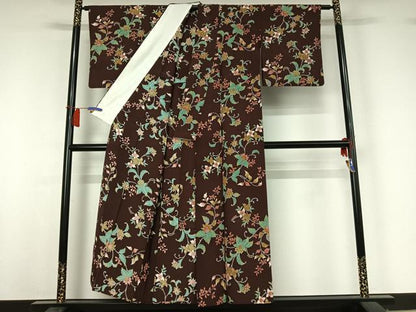 平和屋着物▽上質な小紋　単衣　更紗花文　正絹　逸品　AABH9832jh