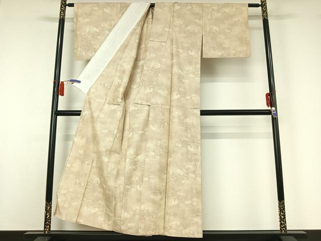 平和屋着物▽上質な紬　単衣　雲取り風景文　正絹　逸品　AABH9834jh