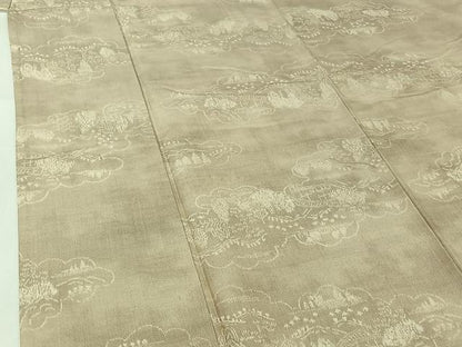 平和屋着物▽上質な紬　単衣　雲取り風景文　正絹　逸品　AABH9834jh