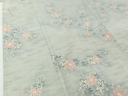 平和屋着物▽上質な紬　単衣　枝葉文　正絹　逸品　AABH9836jh
