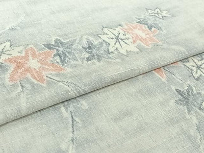 平和屋着物▽上質な紬　単衣　枝葉文　正絹　逸品　AABH9836jh