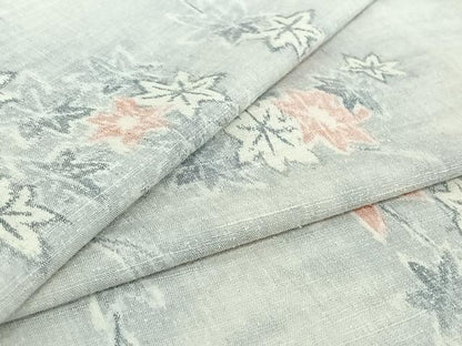 平和屋着物▽上質な紬　単衣　枝葉文　正絹　逸品　AABH9836jh