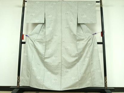 平和屋着物▽上質な紬　単衣　地紙吉祥花文　正絹　逸品　AABH9838jh
