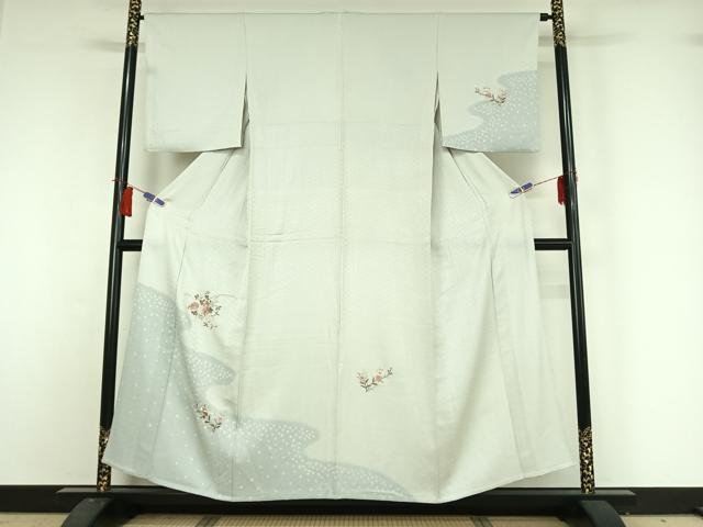 平和屋着物▽訪問着　単衣　総刺繍　絞り　草花文　金糸　正絹　逸品　AABH9839jh
