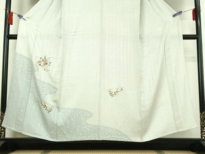 平和屋着物▽訪問着　単衣　総刺繍　絞り　草花文　金糸　正絹　逸品　AABH9839jh