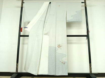 平和屋着物▽訪問着　単衣　総刺繍　絞り　草花文　金糸　正絹　逸品　AABH9839jh