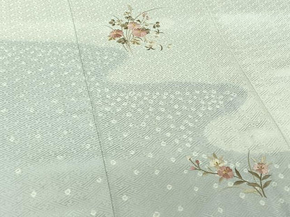 平和屋着物▽訪問着　単衣　総刺繍　絞り　草花文　金糸　正絹　逸品　AABH9839jh