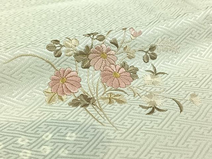 平和屋着物▽訪問着　単衣　総刺繍　絞り　草花文　金糸　正絹　逸品　AABH9839jh