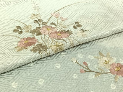 平和屋着物▽訪問着　単衣　総刺繍　絞り　草花文　金糸　正絹　逸品　AABH9839jh