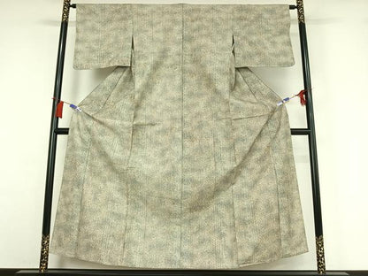 平和屋着物▽上質な紬　単衣　更紗花間道　正絹　逸品　AABH9840jh